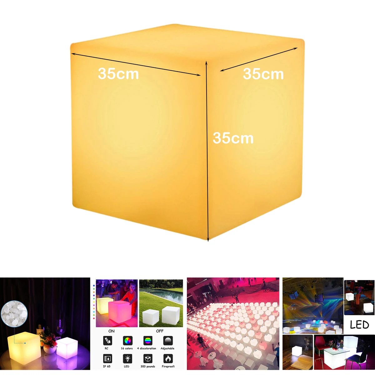 35cm x 35cm x 35cm Colorful Party LED Luminous Square Stool 1