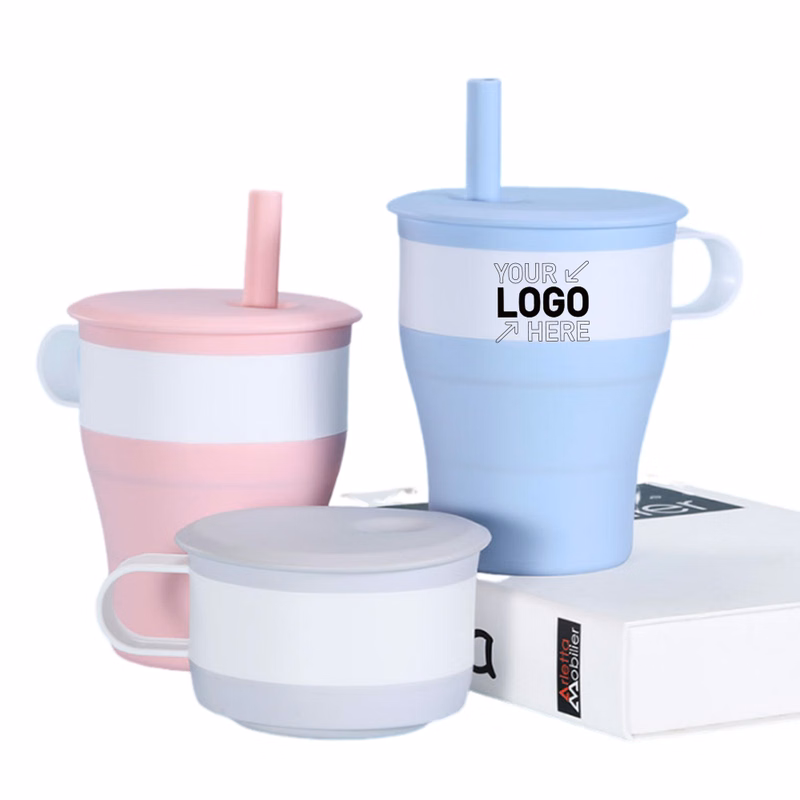 Silicone cup family size mug set with lid