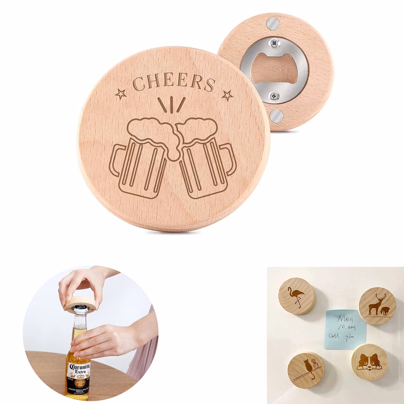 Wooden Beer Opener Fridge Magnets