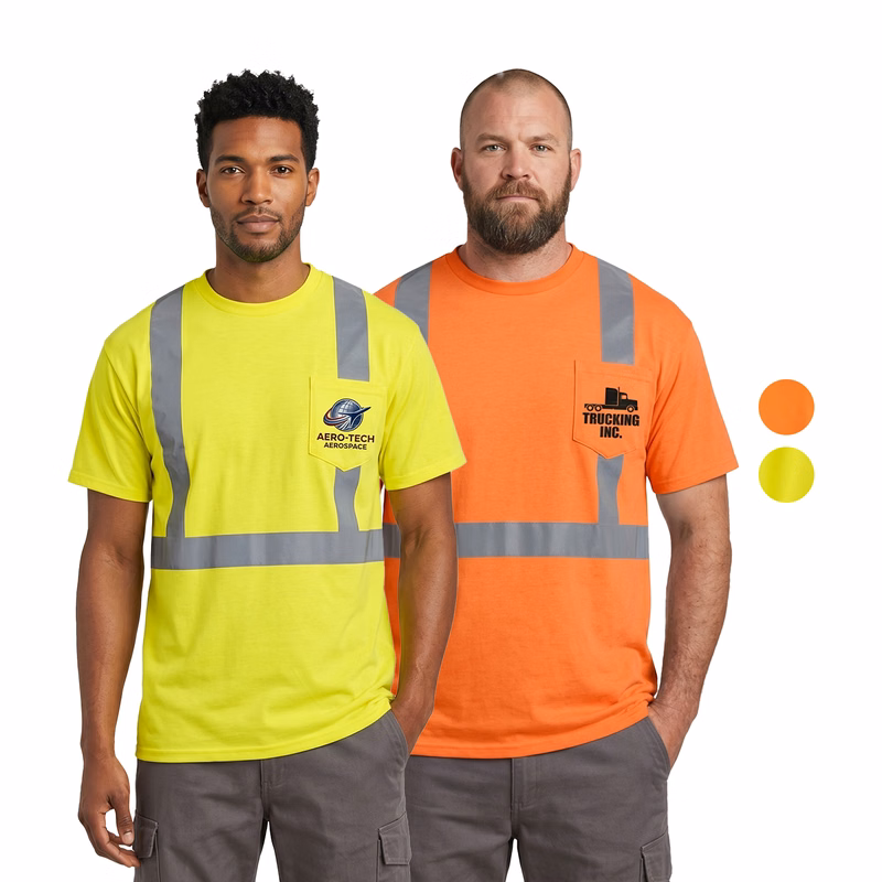 Class 2 Poly-Cotton Reflective Tape Safety T-Shirt with Pocket