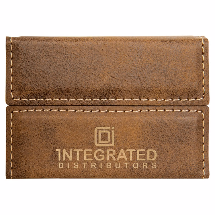 3 3/4" x 2 3/4" Rustic/Gold Leatherette Hard Business Card Holder