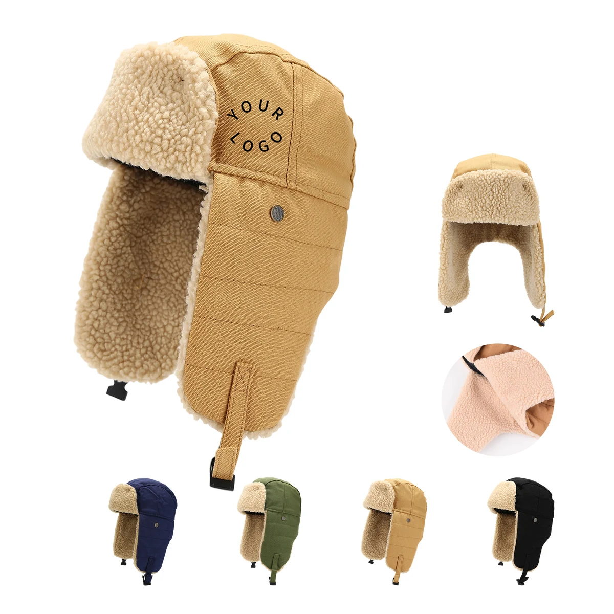 Canvas Trapper Hat With Faux Fur Liner 11.8" Length x 11" Width 1