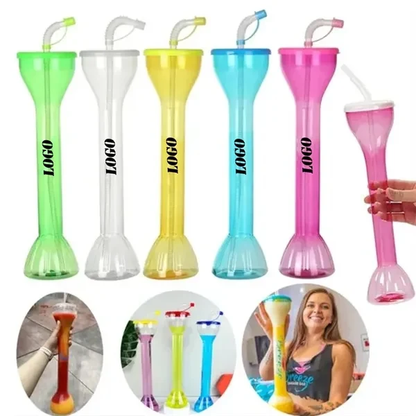Disposable Plastic Party Yard Cups With Straws for Commutes, Fitness and Travel 1