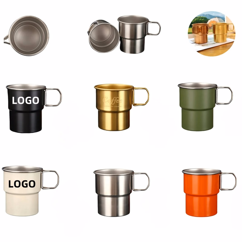 Stackable Camping Cups with Folding Handle