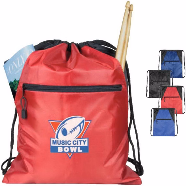 Zippered Drawstring Bag with 2 Slip Pockets