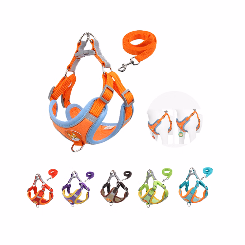 Dog Harness & Leash w/ Reflective Strips