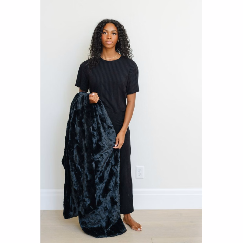 Patterned Faux Fur Zippered Black-XL Luxury Blanket (60x80)