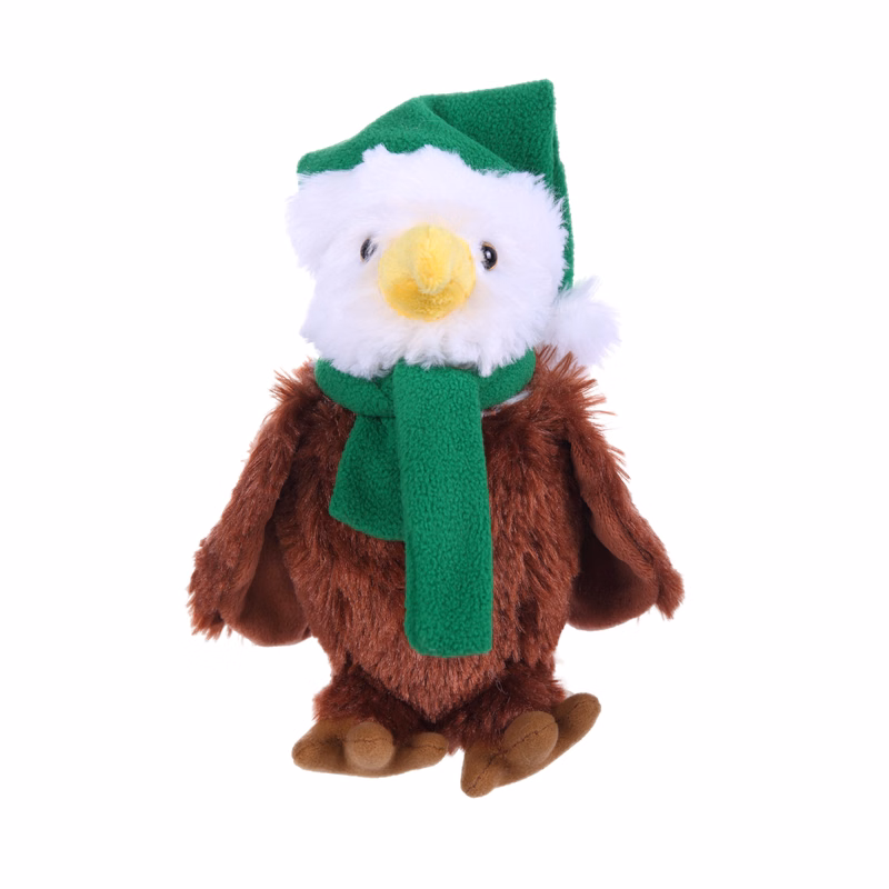 Soft Plush Stuffed Eagle with Christmas Hat and Scarf