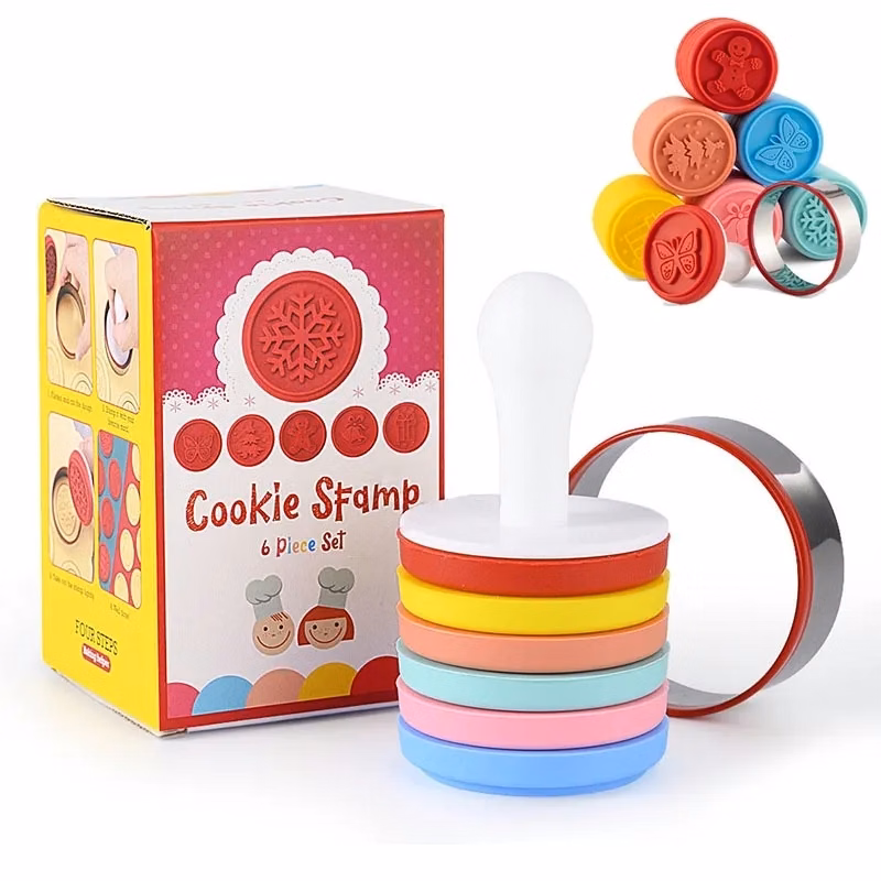 6 Pcs Silicone Holiday Christmas Cookie Stamp Set