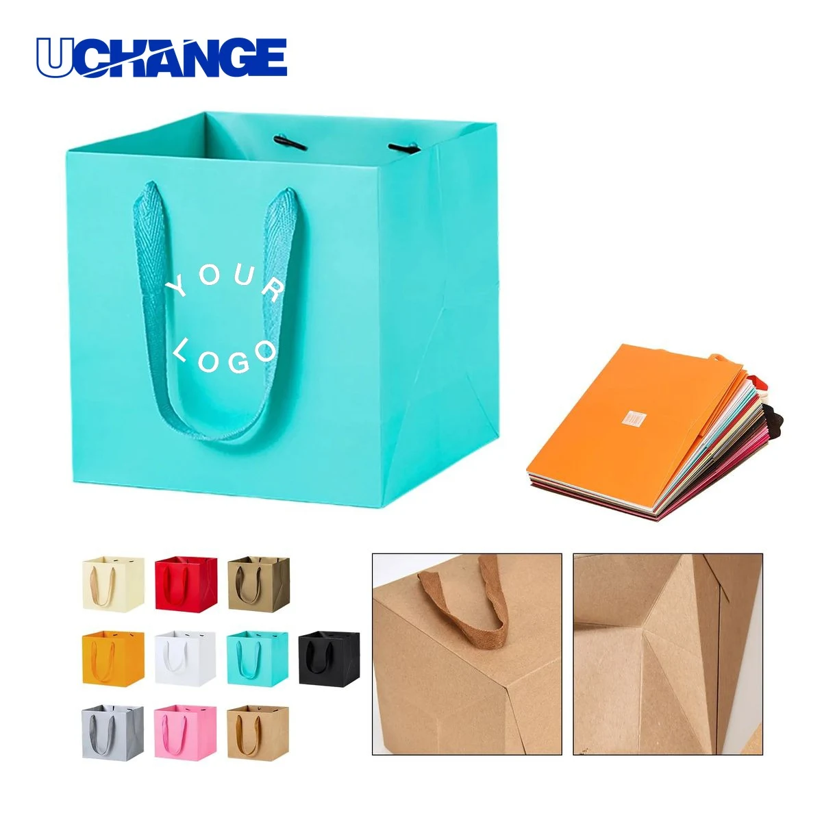 Small Kraft Paper Tote Bag Carrier with Cotton Twill Handles, custom tote bag with logo imprint 1