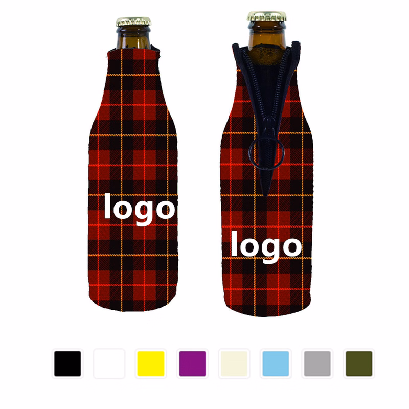 Zipper Plaid Long Neck Bottle Holder