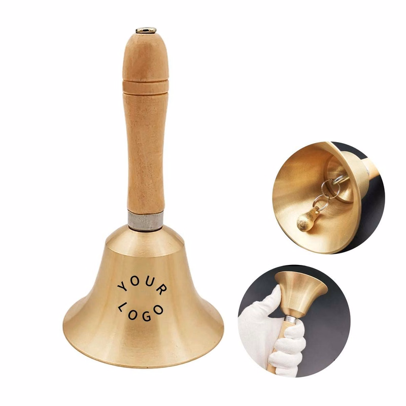 Polished Solid Brass Hand Bell with Wooden Handle