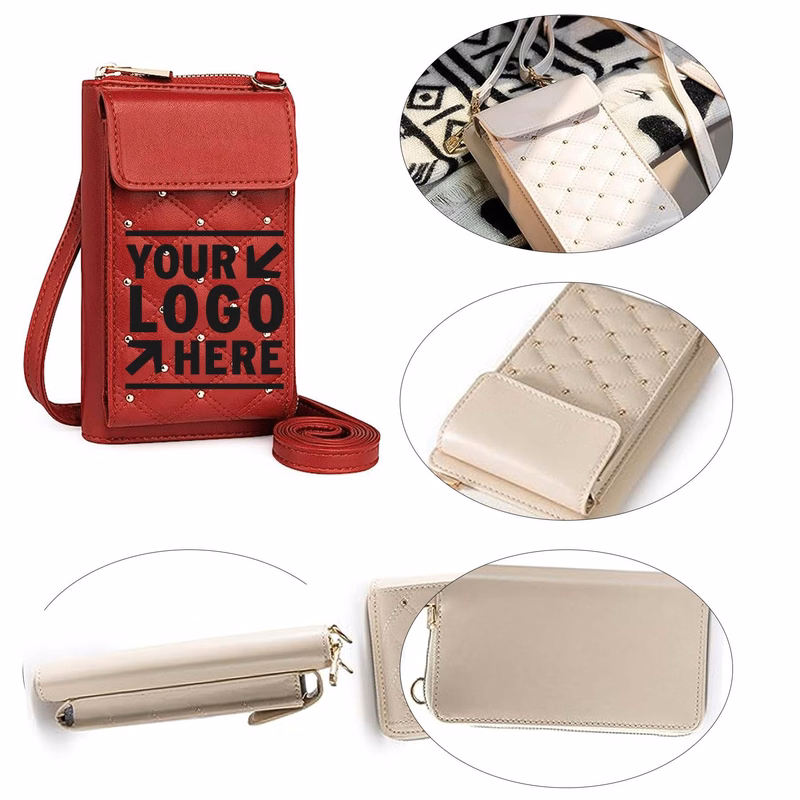 Women West RFID Credit Card Slot Small Leather Crossbody Cellphone Wallet