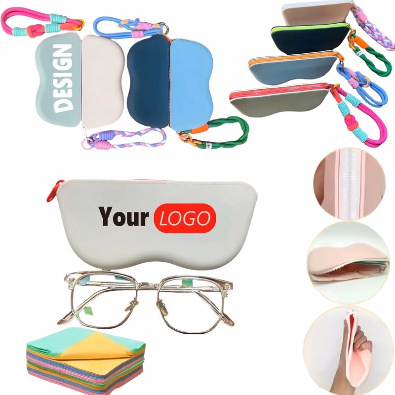 Trendy Color Block Eyeglasses Pouch Portable Travel Case
