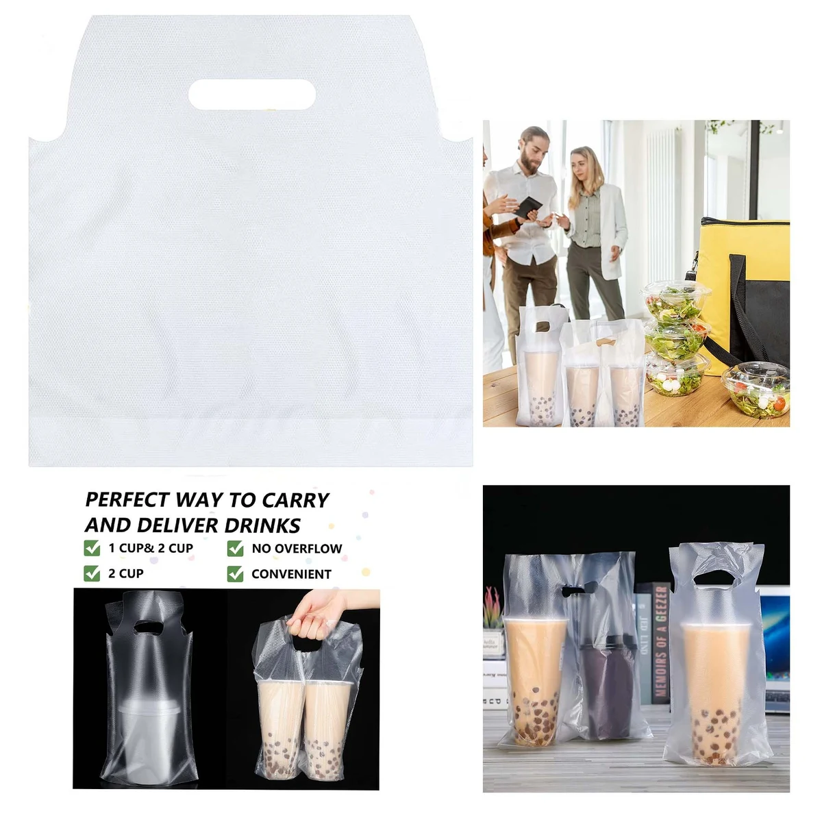 12.2 x 10.2 Inches Clear Double Cup Plastic Bag With Handle 1