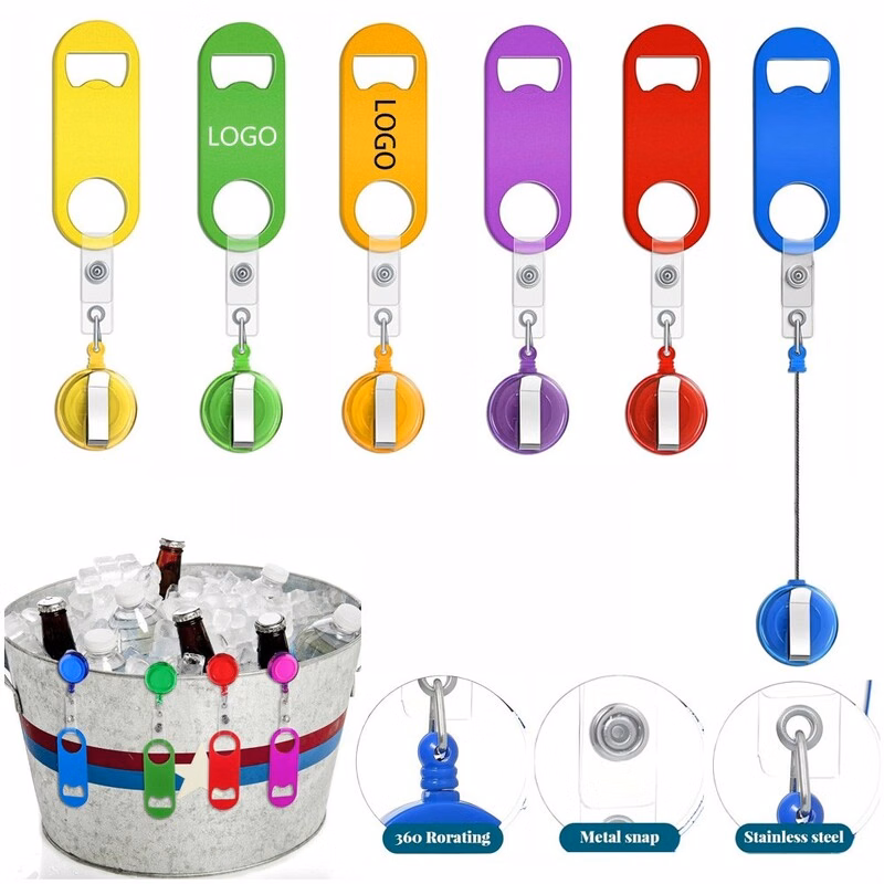 Retractable Badge Holder W/ Beer Bottle Opener & Clip