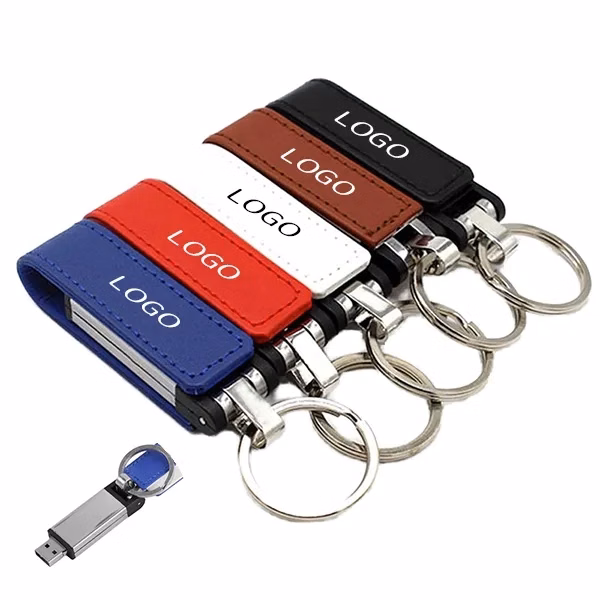 32GB Leather USB Keychain with High-Speed 3.0 Flash Drive