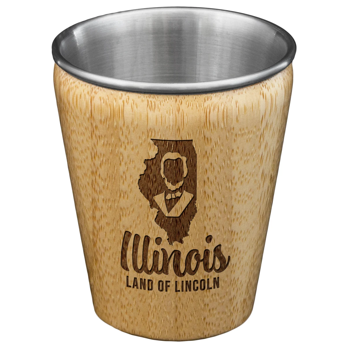 Illinois State Bamboo and Stainless Steel Shot Glass 1