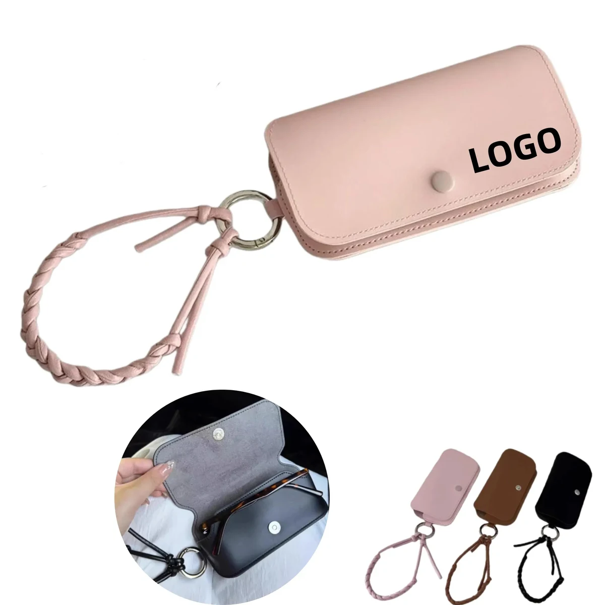 Leather Wristlet Eyeglass Case Glasses Pouch With Strip 1