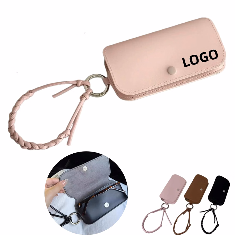 Leather Wristlet Eyeglass Case Glasses Pouch With Strip