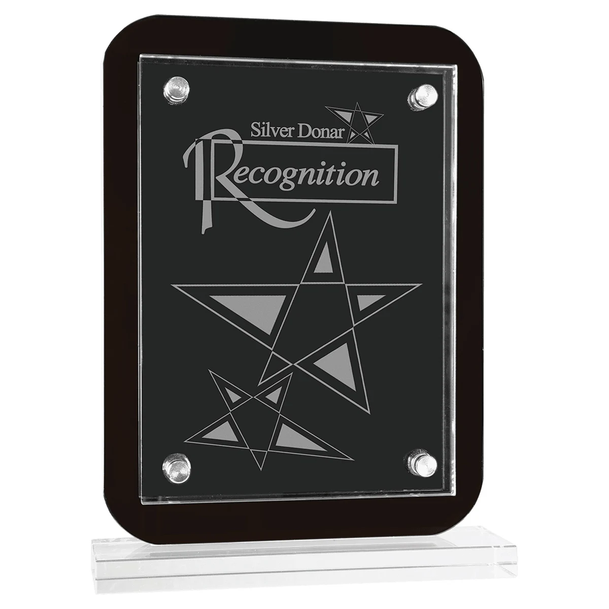 7 1/2" x 10" Black Floating Glass Standup Plaque 1