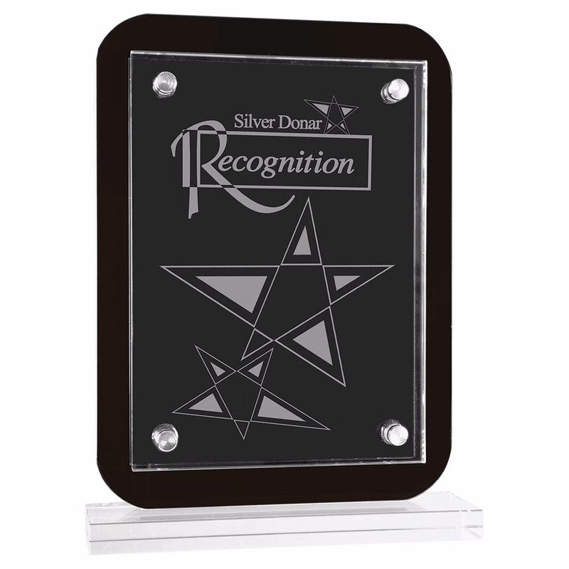 7 1/2" x 10" Black Floating Glass Standup Plaque