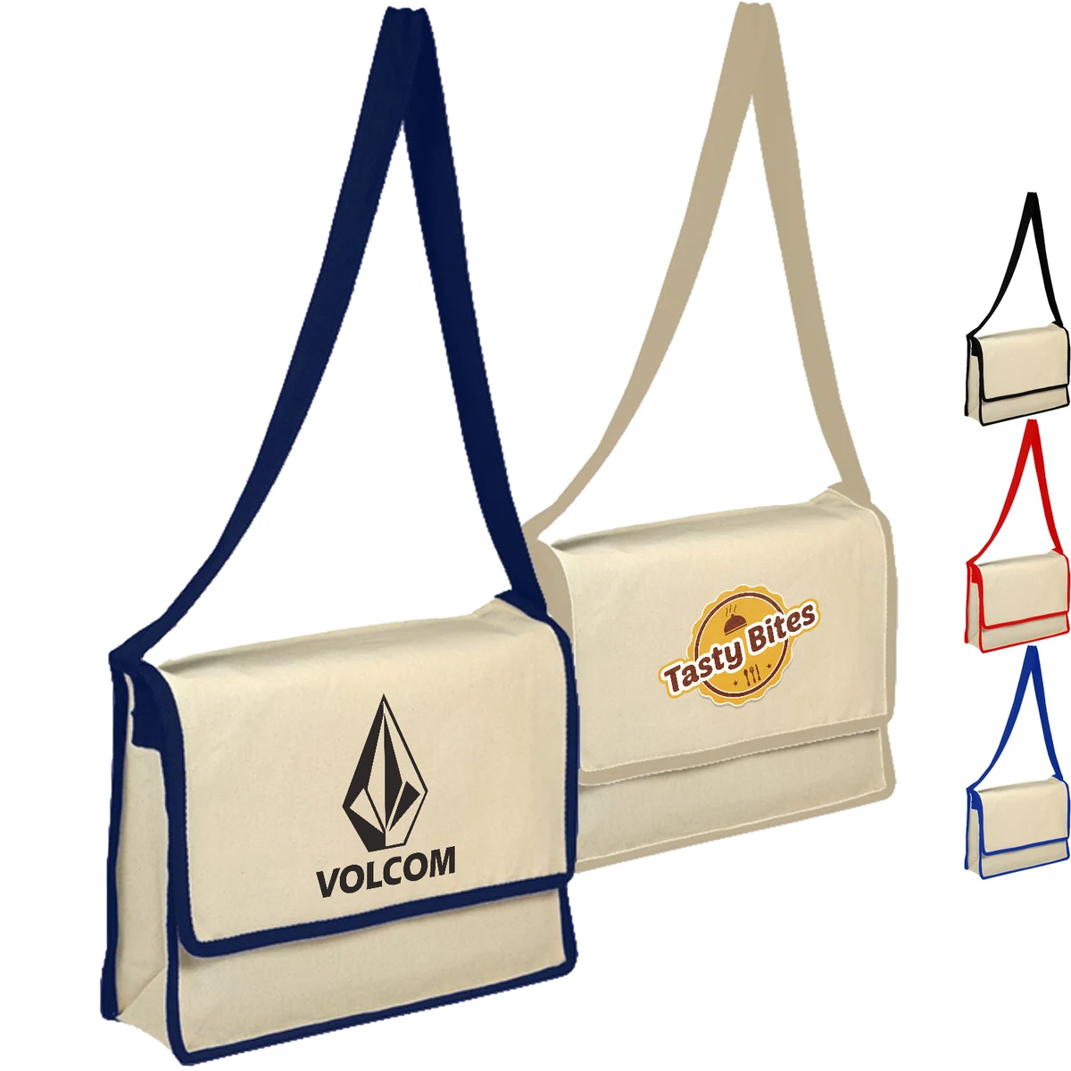 100% Cotton Canvas Messenger Bag With Flap USA Decorated (13" x 13") 1