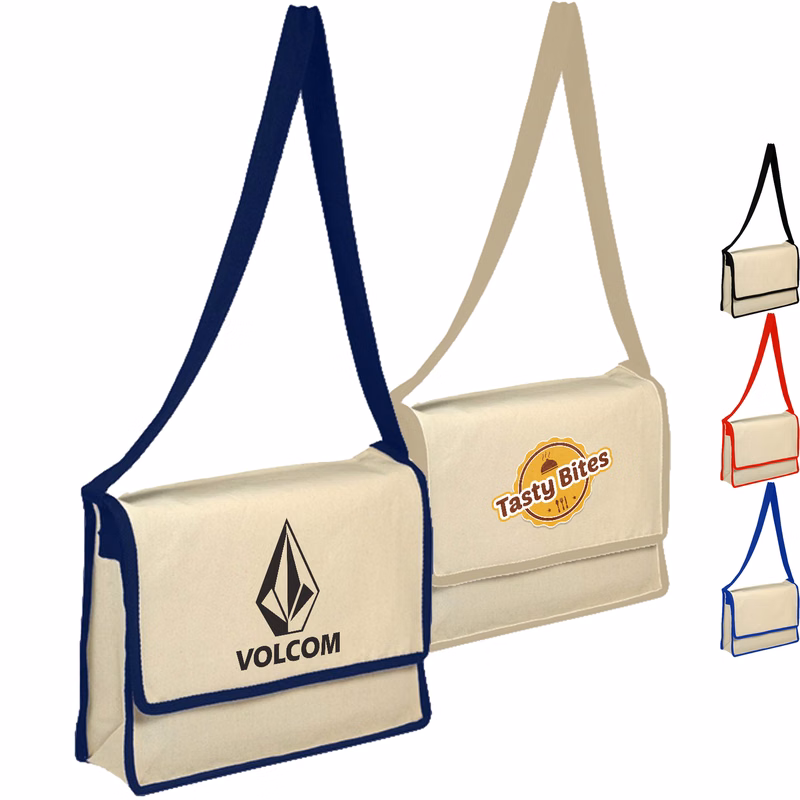 100% Cotton Canvas Messenger Bag With Flap USA Decorated (13" x 13")