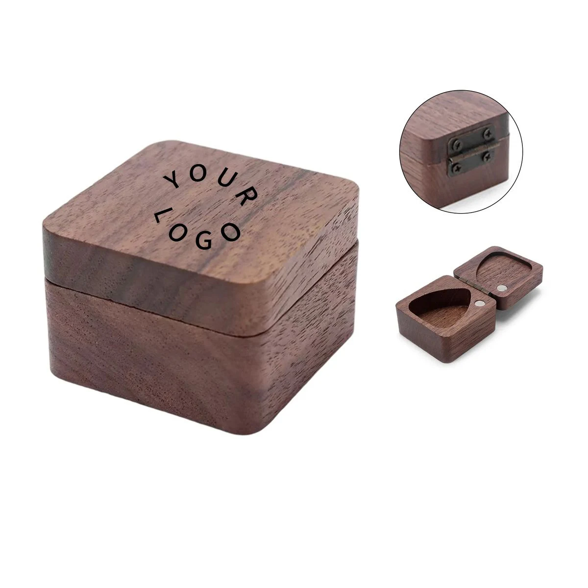 Wood Guitar Pick Box with Natural Grain and Storage 1