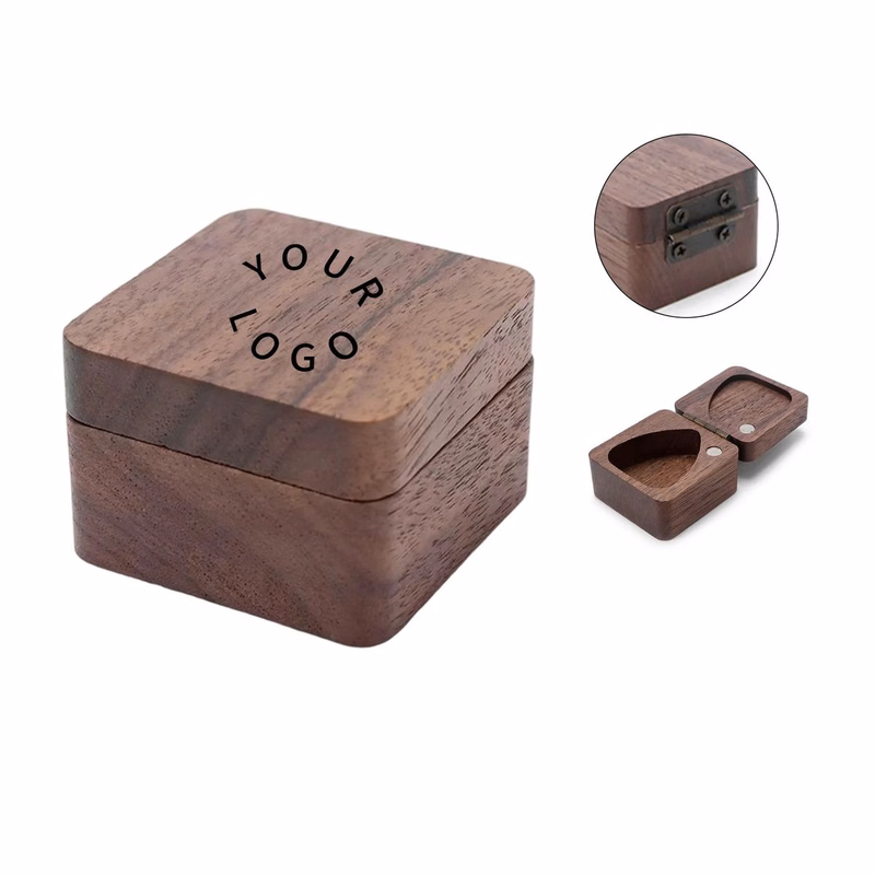 Wood Guitar Pick Box with Natural Grain and Storage