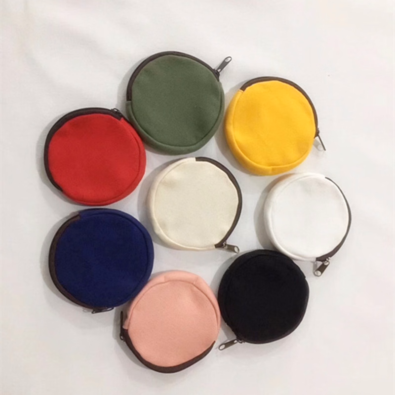 Round Canvas Zipper Coin Purse