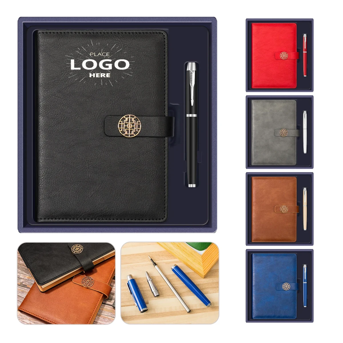 Hardcover Leather A5 Notebook With Deluxe Pen Gift Box 1