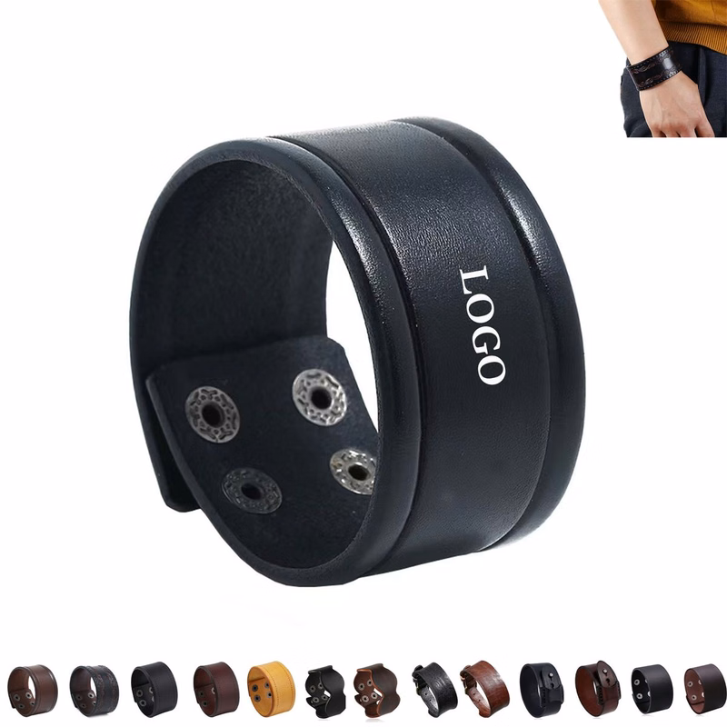 Mens Wide Genuine Leather Bracelet
