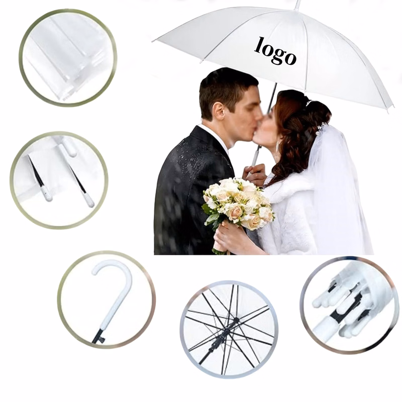 White Windproof Wedding Umbrellas with J Hook Handle