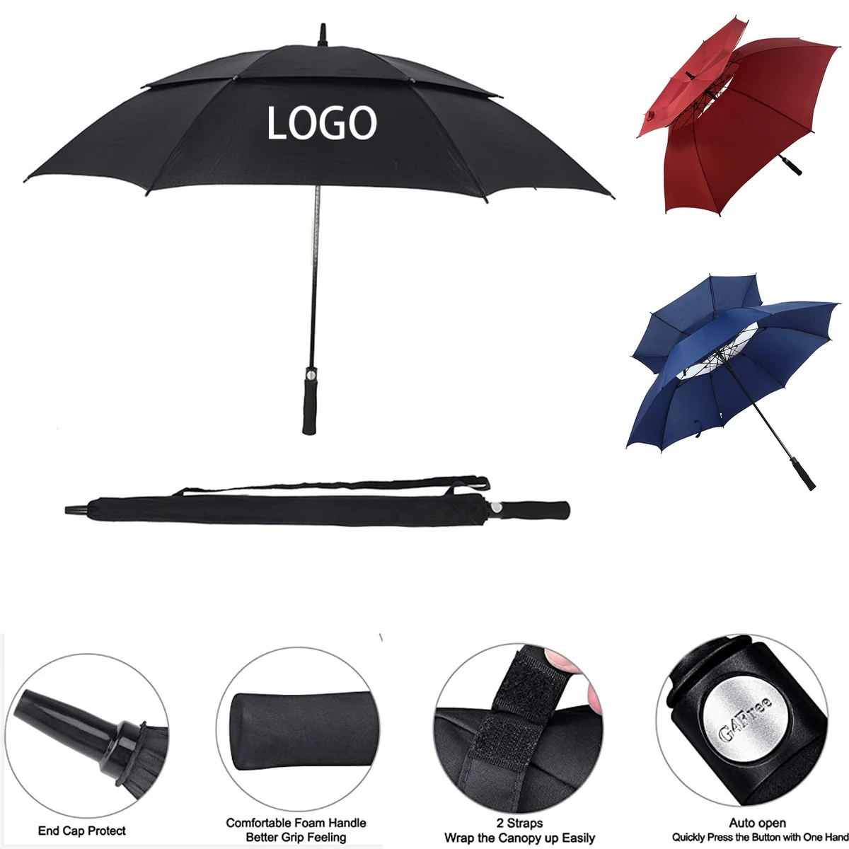 Double Canopy Vented Auto-Open Golf Umbrella 1
