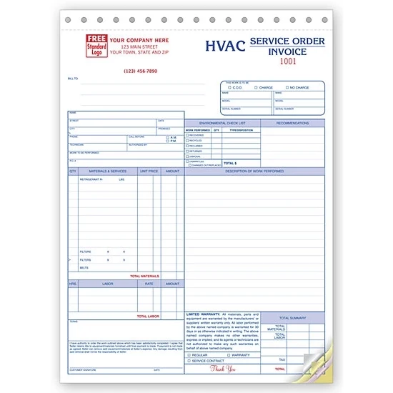 HVAC service order / invoice 1