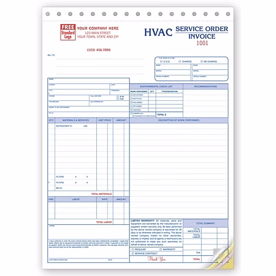 HVAC service order / invoice
