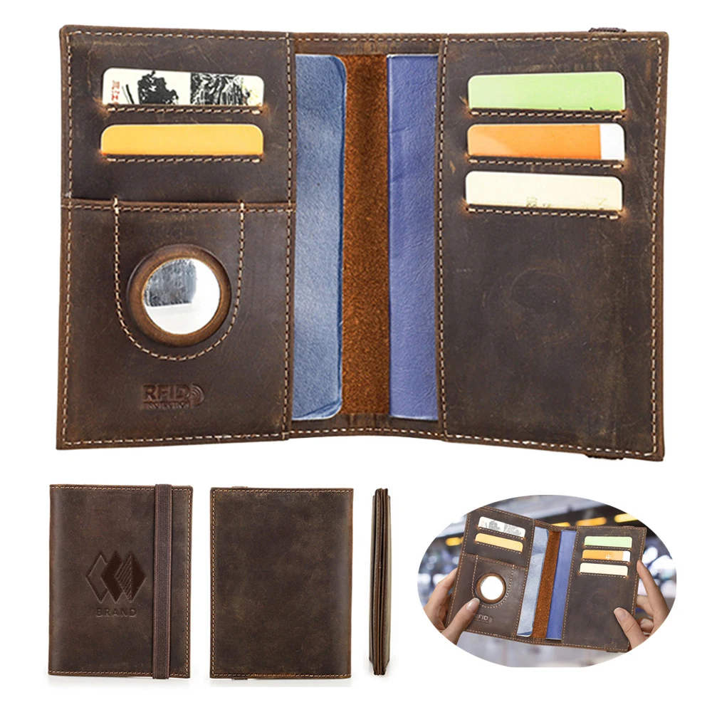 Crazy Horse Leather RFID Passport Wallet With Tracker Compartment 1