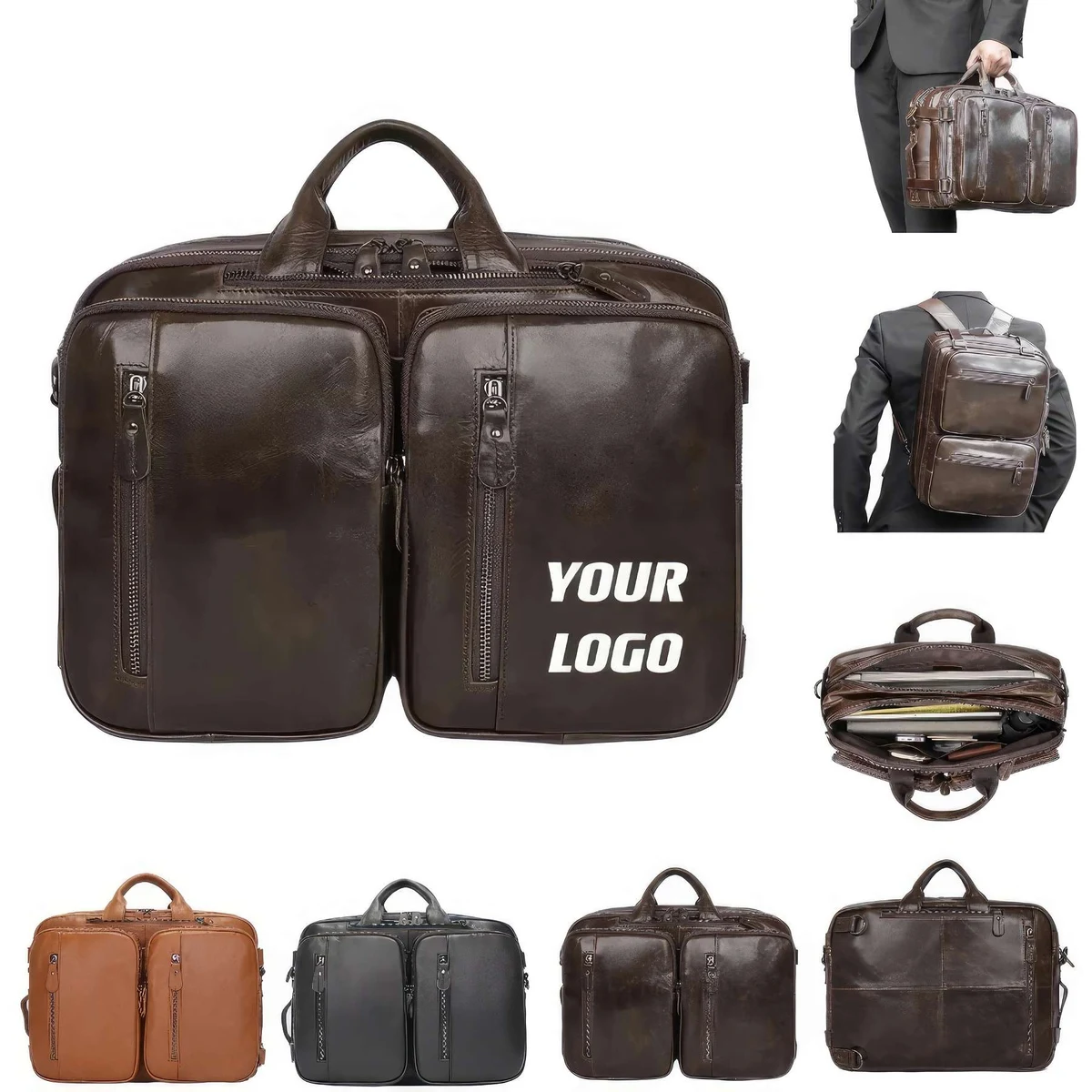 Custom Genuine Cowhide Briefcase Messenger Bag For Men 1