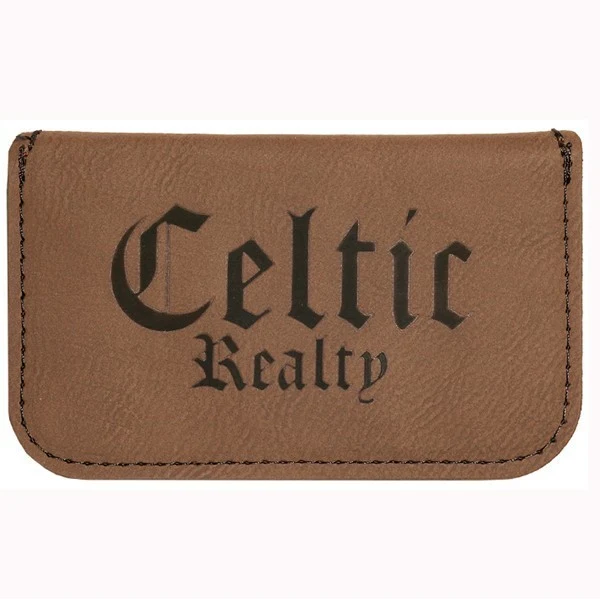 Leatherette Soft Case Business Card Holder - Dark Brown Laser Engraved 1