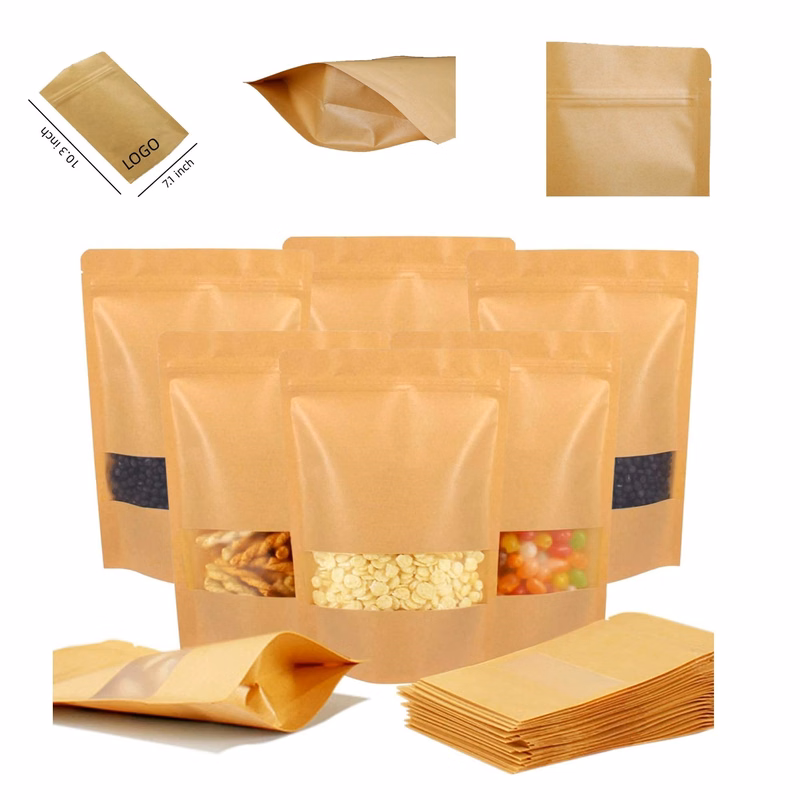 Kraft Paper Standing Self Sealing Bag MOQ 100PCS