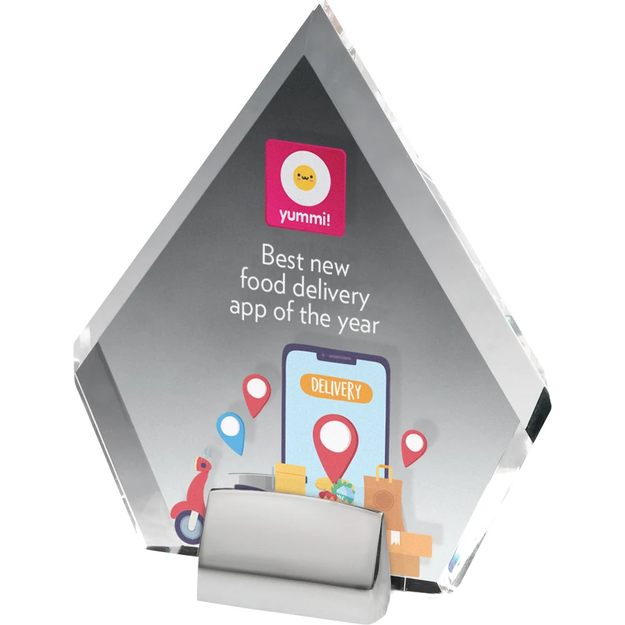 Chrome Base Clear Acrylic Diamond Award (6'x 7"x 3/4") Full Colour PhotoImage 1