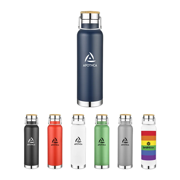 22 Oz. Double Wall Vacuum Bottle with Bamboo Lid, custom water bottle with logo imprint 1