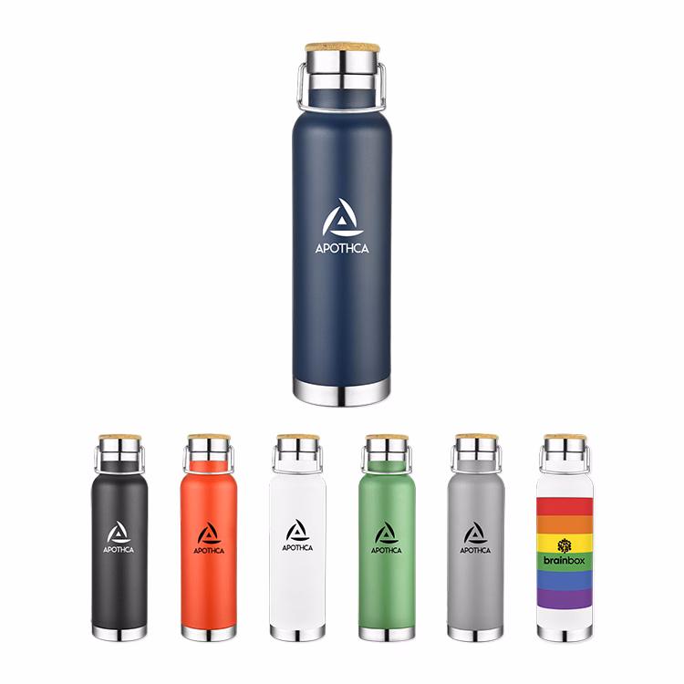 22 Oz. Double Wall Vacuum Bottle with Bamboo Lid
