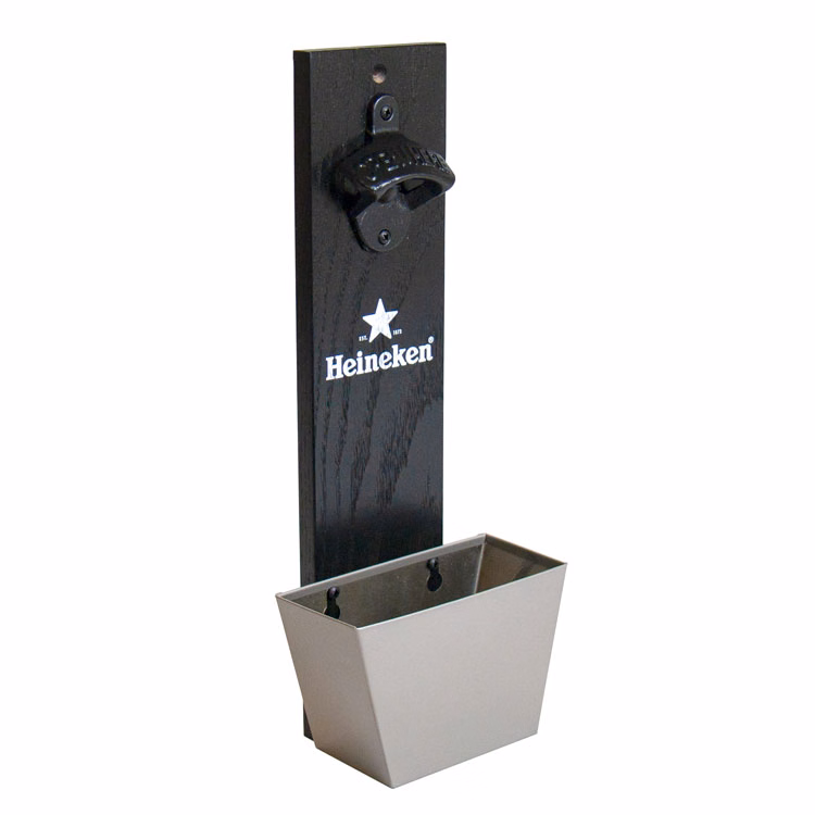 Wall-Mount Bottle Opener with Metal Cap Catcher
