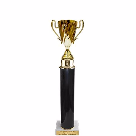 Trophy: 14.5" 1 column, 2x3 white marble base, 8"