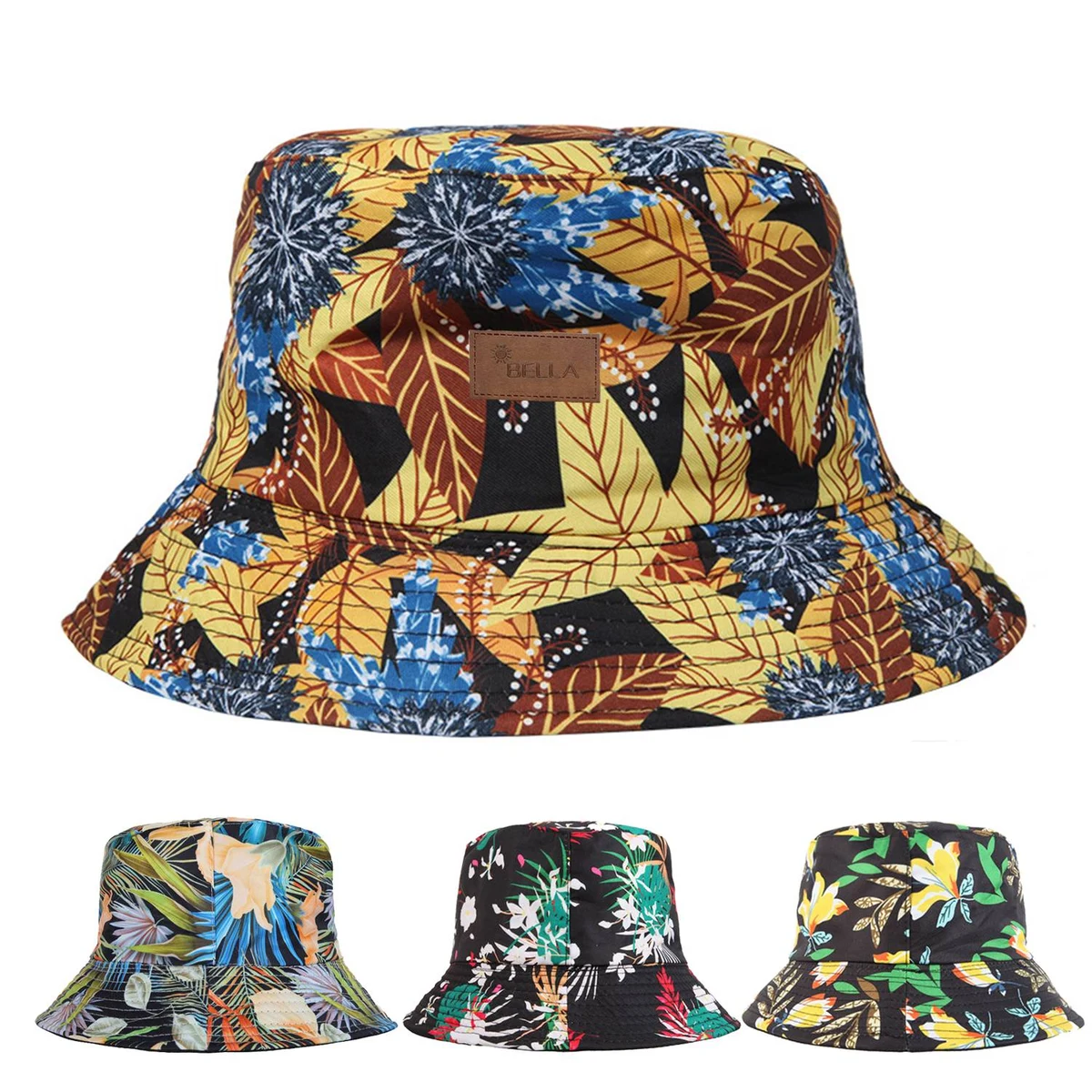 Polyester Bucket hat with tropical foliage pattern 1