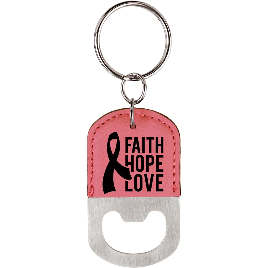 Oval Pink Leatherette Bottle Opener Keychain 1