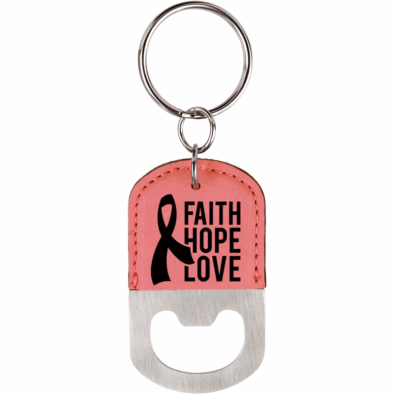 Oval Pink Leatherette Bottle Opener Keychain