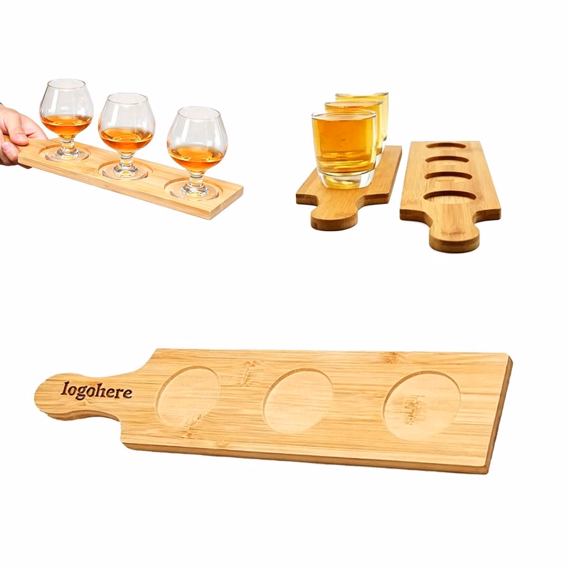 Bamboo 3-Hole Beer Tasting Board Bulk Custom